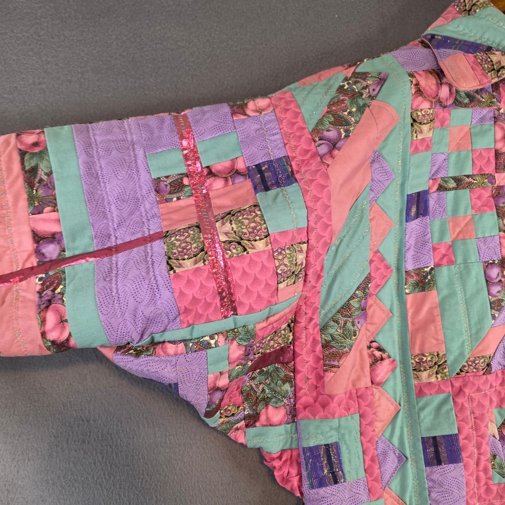 Handmade Quilted Patchwork Jacket Womens XL Pink Purple Teal Wearable Art Boho - Picture 2 of 12